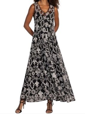 Johnny Was Mazzy Bias Dress, an elegant A-line maxi designed for flared, size S